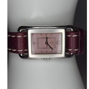 Timberland Vintage Women's Rectangular Quartz Watch Burgundy Leather Strap